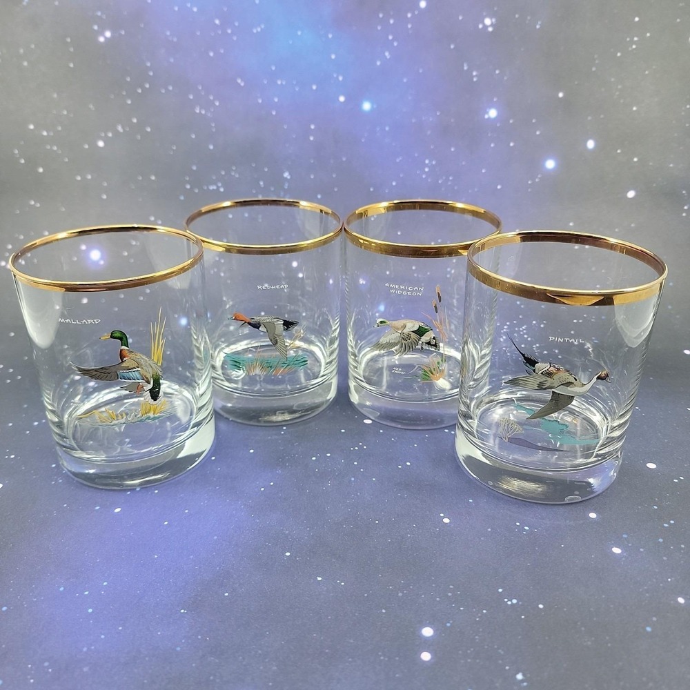 Culver 22K Gold Rim Waterfowl DOF Double Old-Fashioned Glasses, 14 Oz